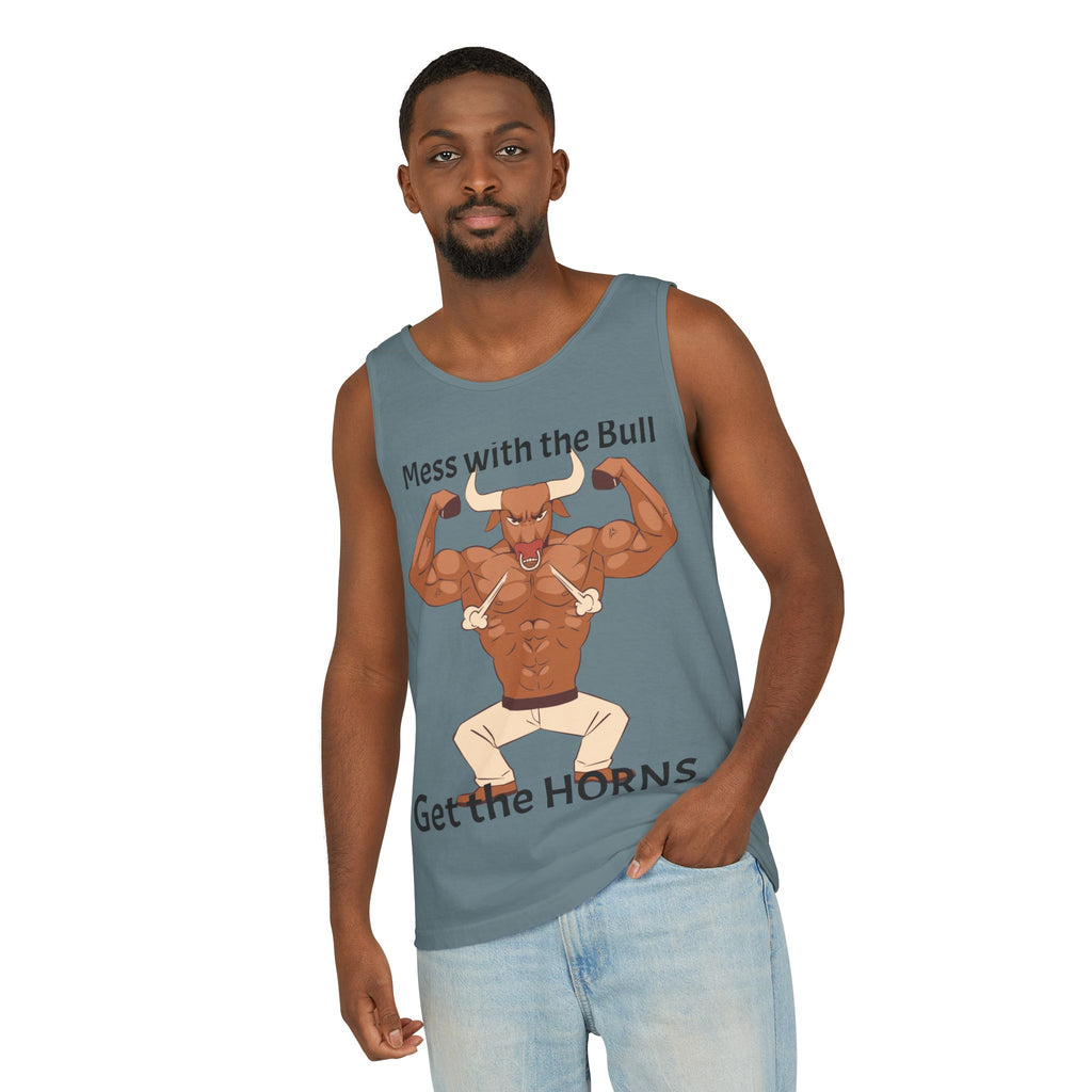 LISH Mess with the Bull Get the Horns Tank Top — Funny Muscular Bull Graphic Tank