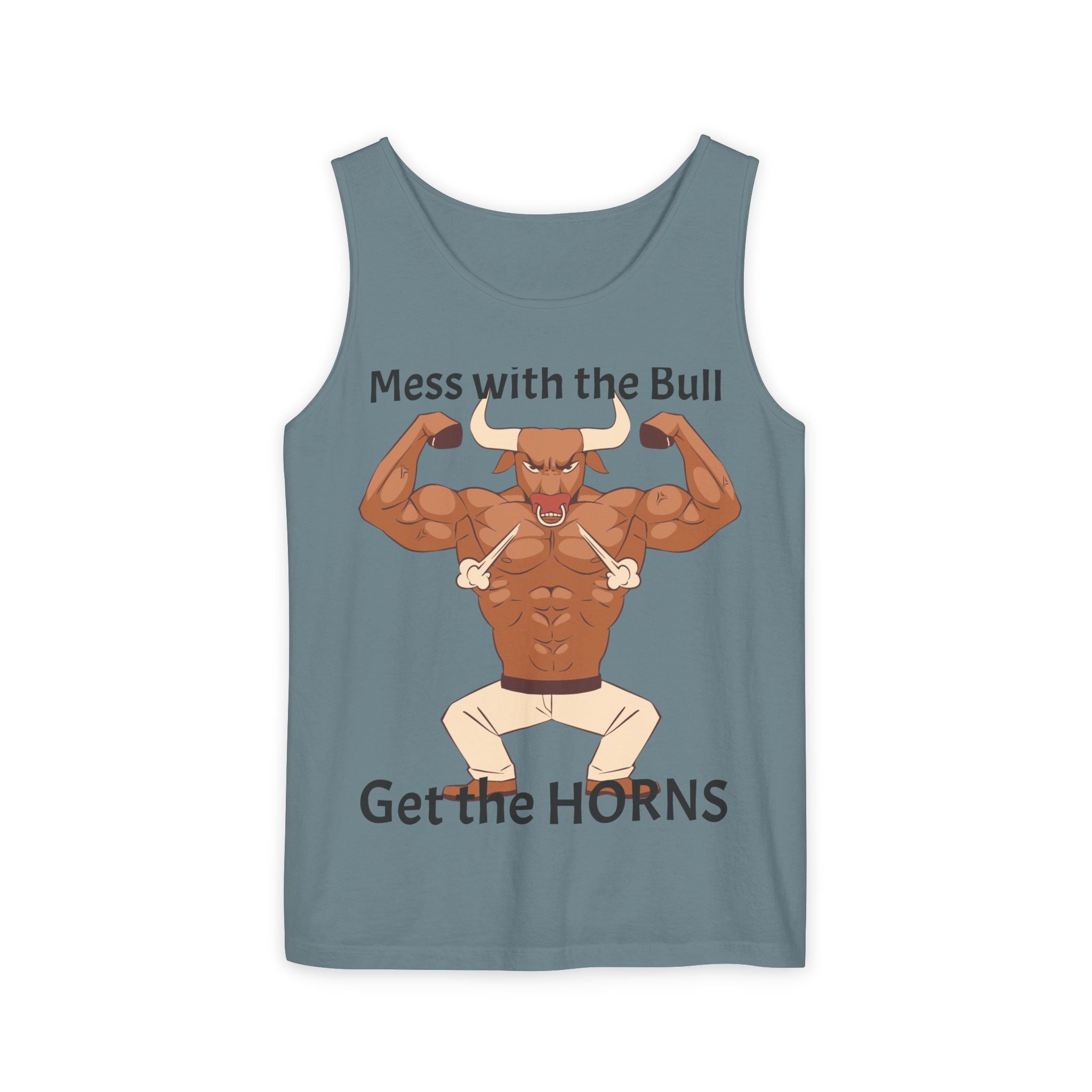 LISH Mess with the Bull Get the Horns Tank Top — Funny Muscular Bull Graphic Tank