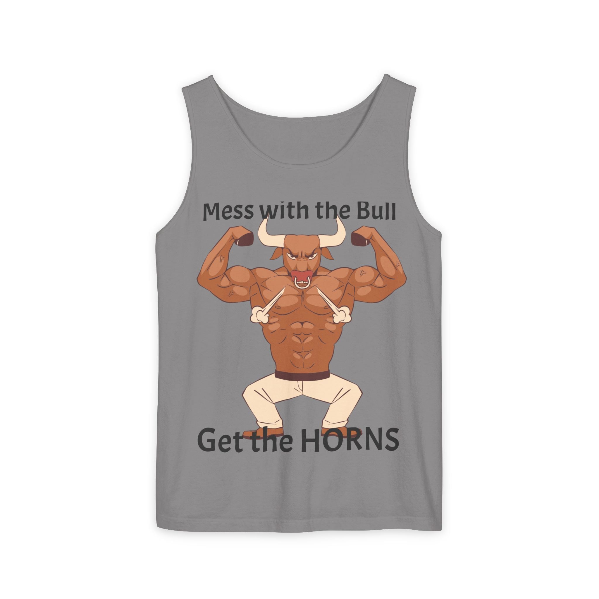 LISH Mess with the Bull Get the Horns Tank Top — Funny Muscular Bull Graphic Tank