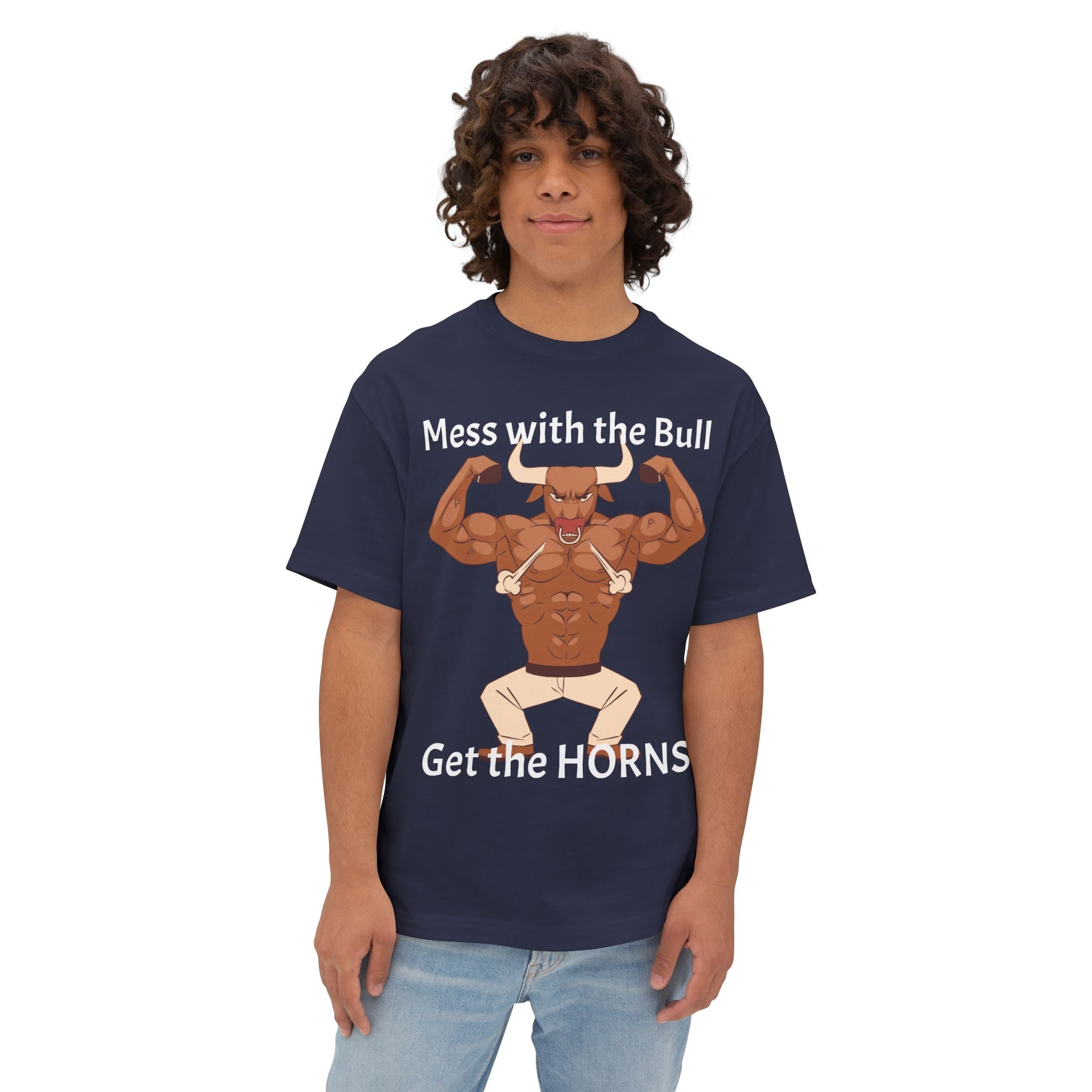Mess with the Bull Get the HORNS oversized boxy T-Shirt — Funny Bull Graphic Tee