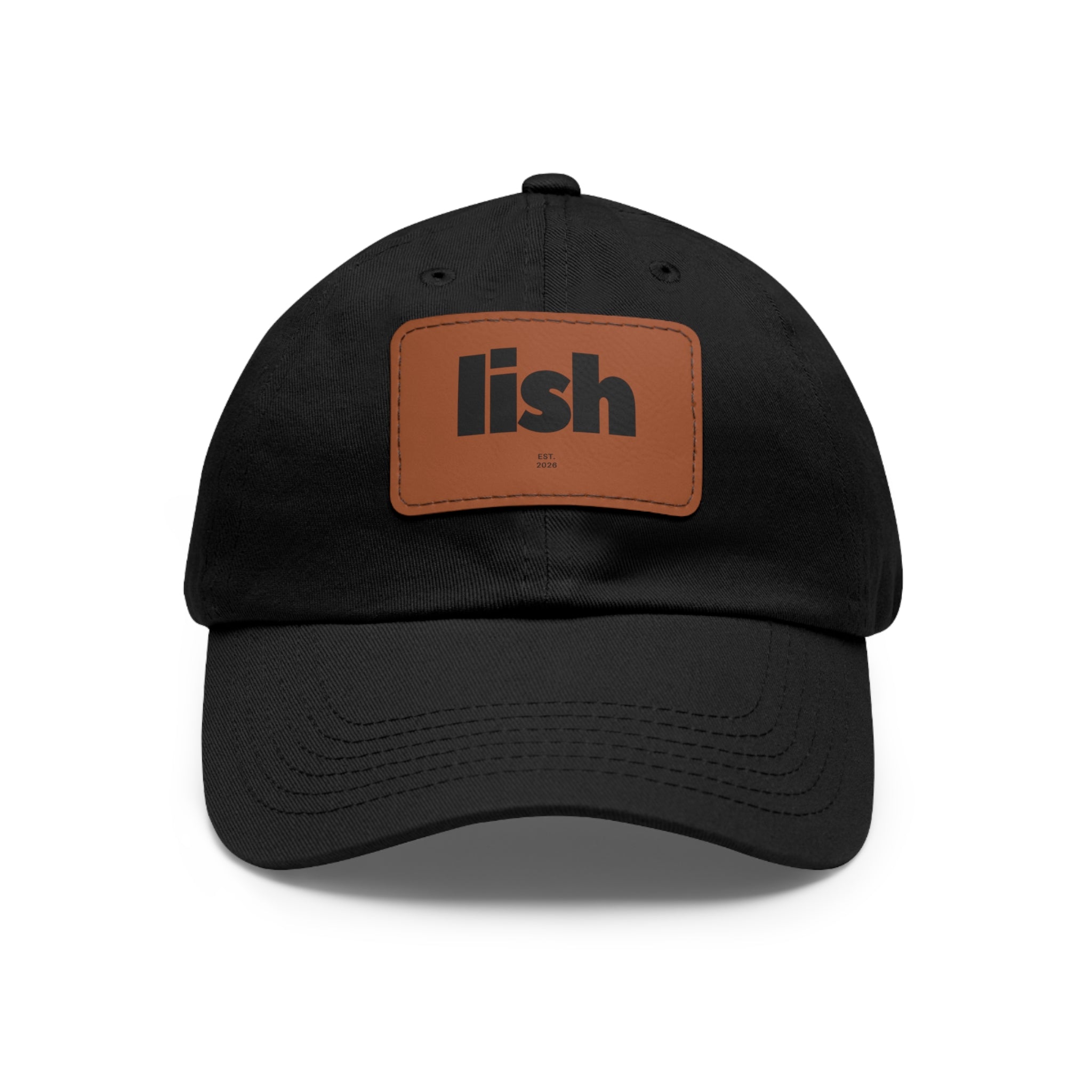 LISH Leather-Patch Dad Hat — Classic Black Casual Cap
