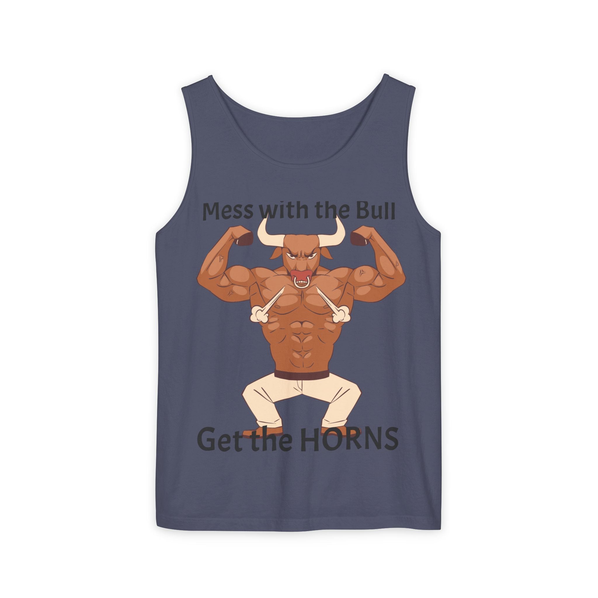 LISH Mess with the Bull Get the Horns Tank Top — Funny Muscular Bull Graphic Tank