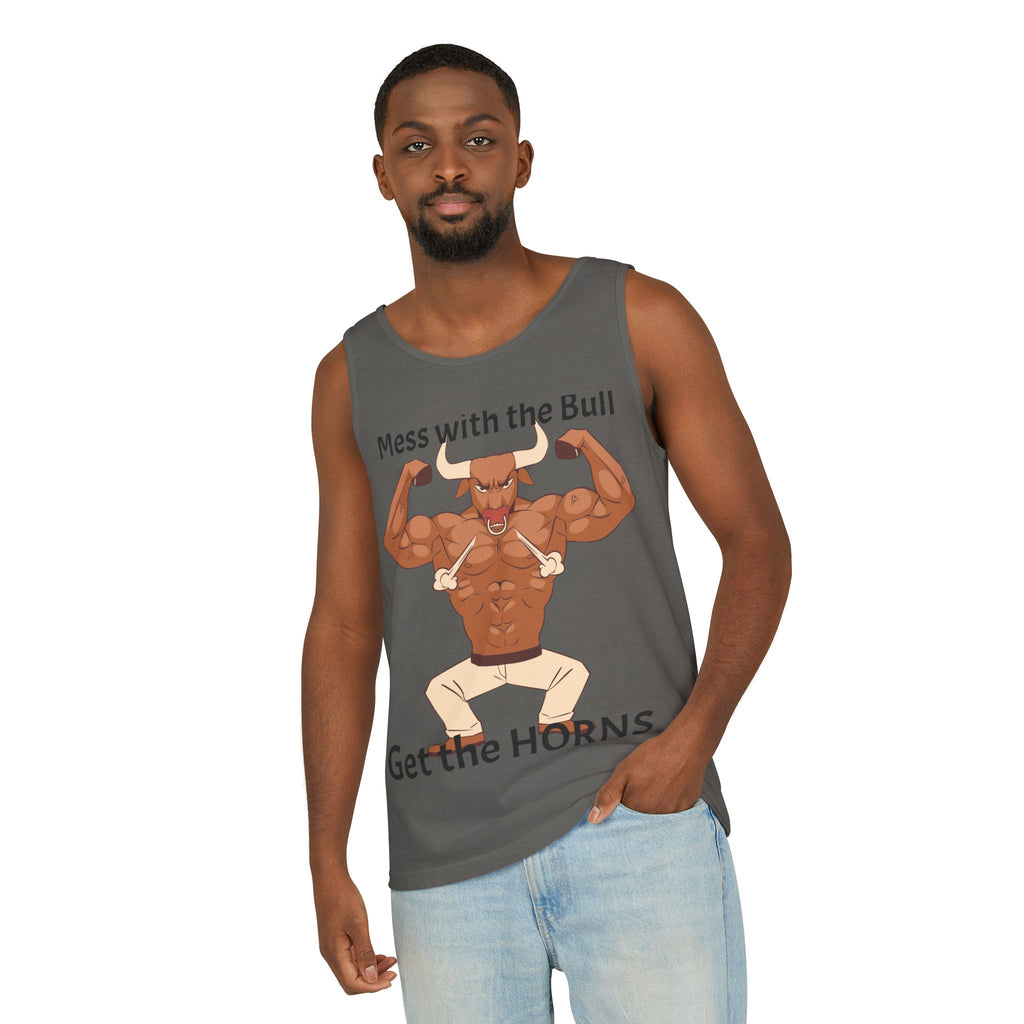 LISH Mess with the Bull Get the Horns Tank Top — Funny Muscular Bull Graphic Tank