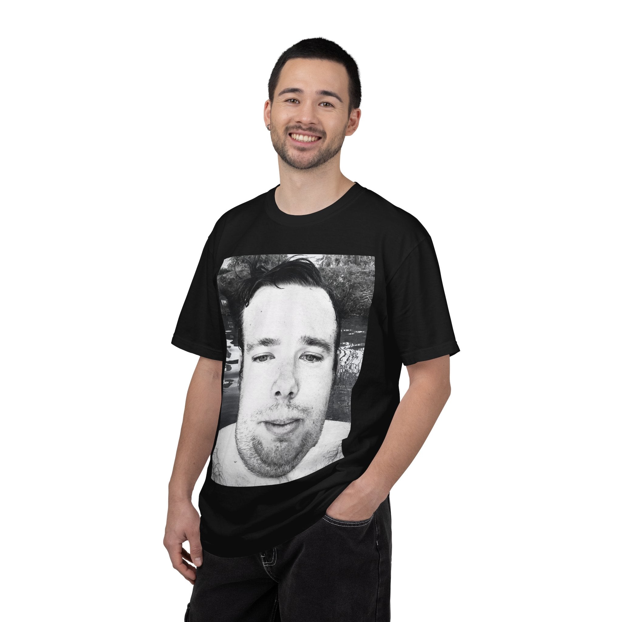 LISH jery Portrait T-Shirt — Black & White Selfie Print
