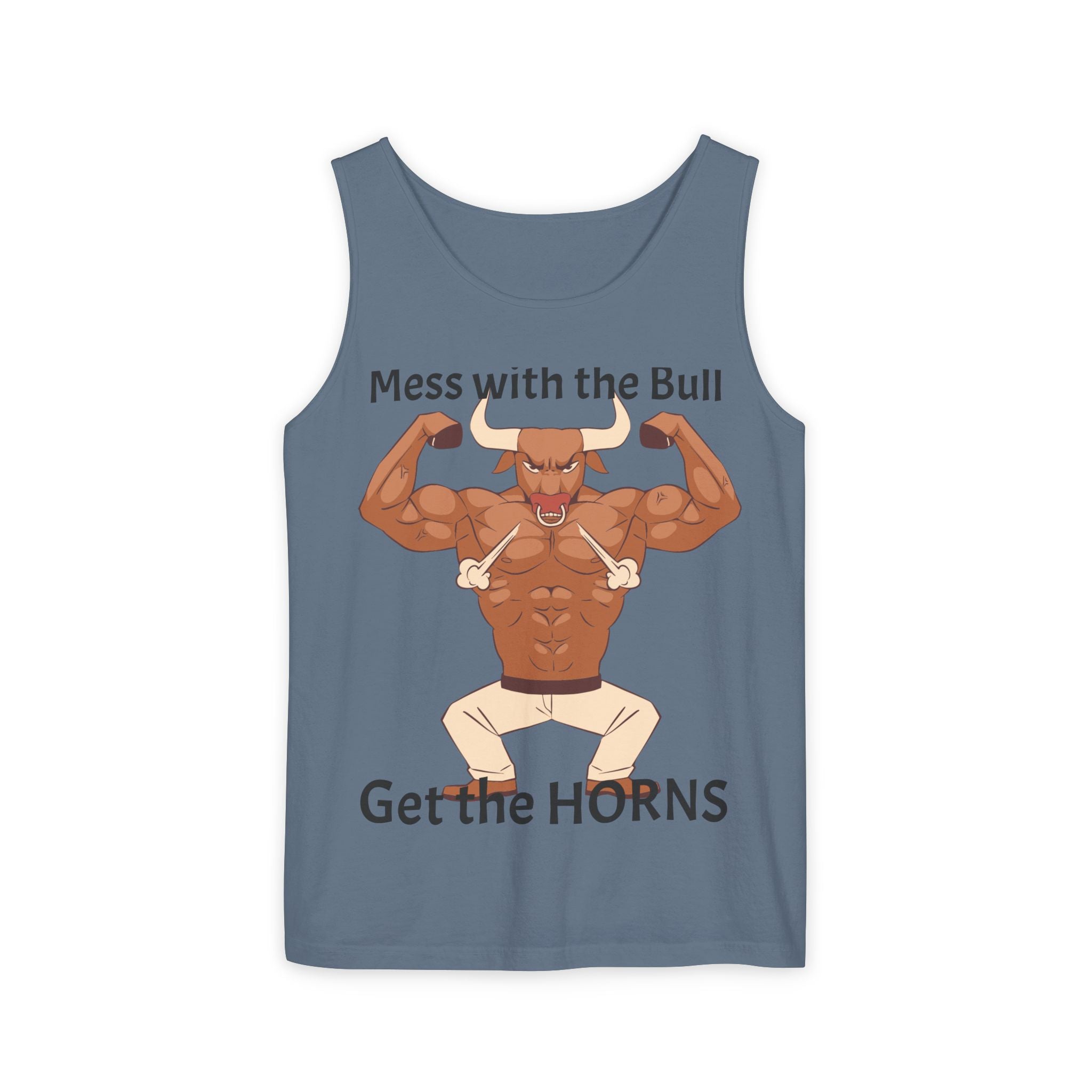 LISH Mess with the Bull Get the Horns Tank Top — Funny Muscular Bull Graphic Tank
