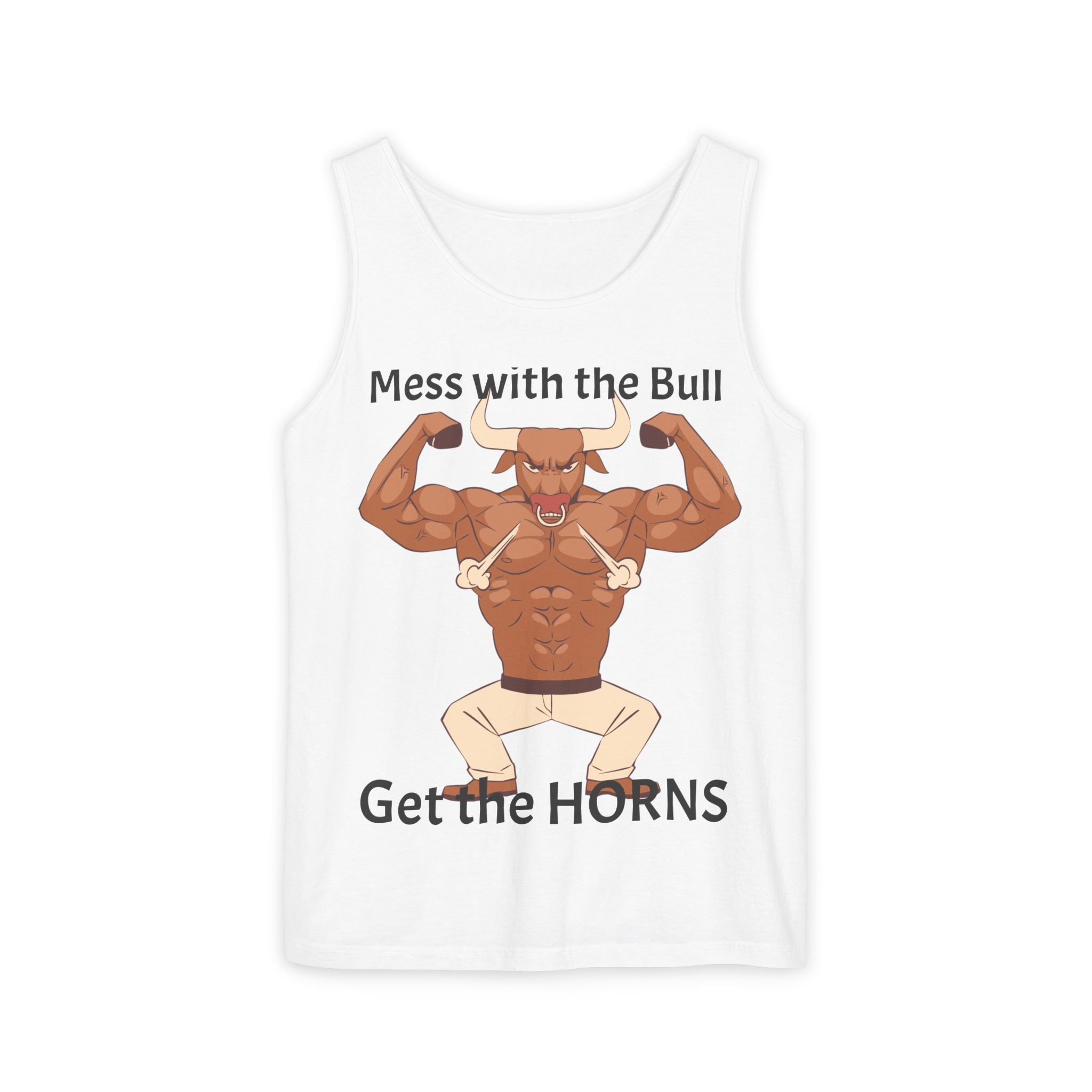 LISH Mess with the Bull Get the Horns Tank Top — Funny Muscular Bull Graphic Tank