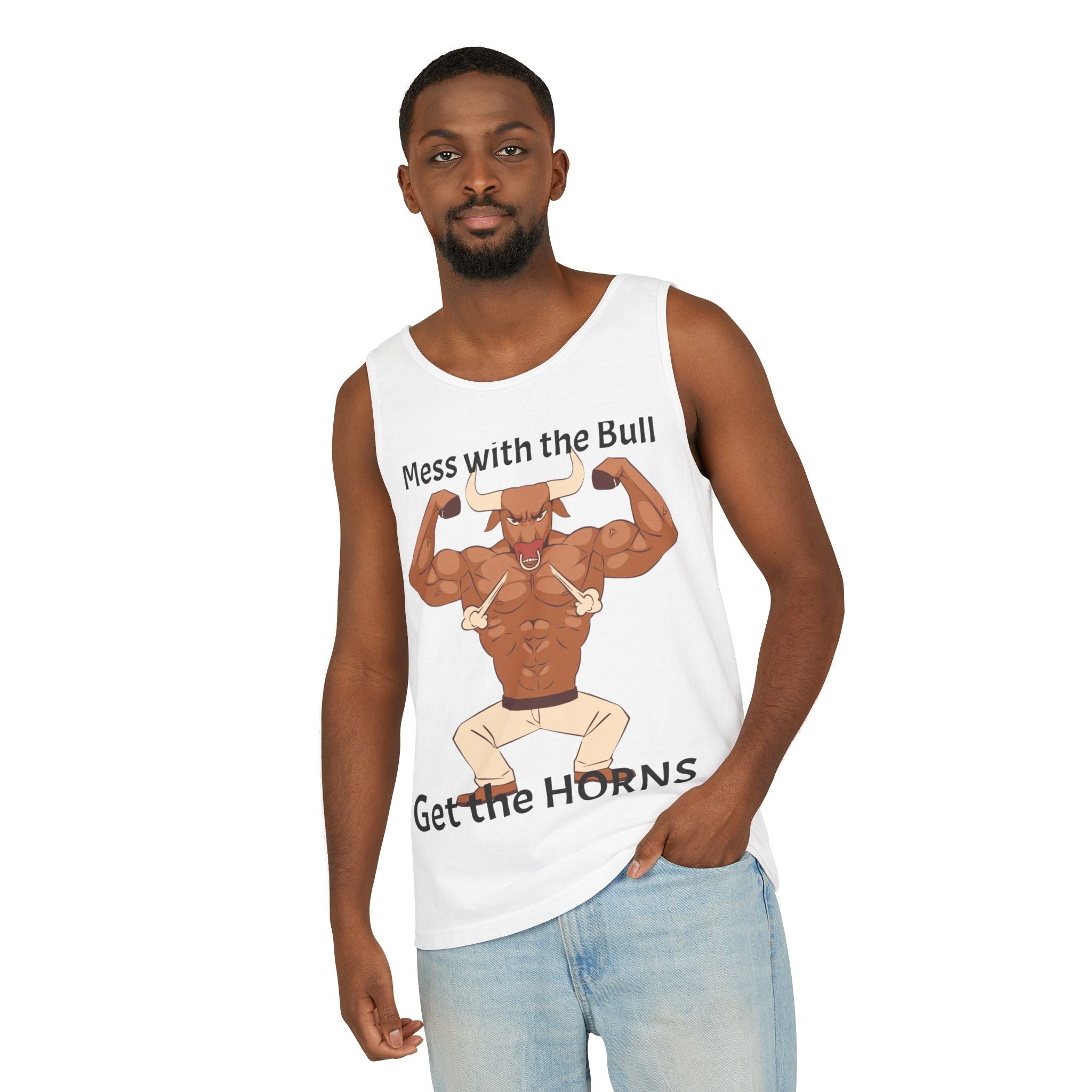 LISH Mess with the Bull Get the Horns Tank Top — Funny Muscular Bull Graphic Tank