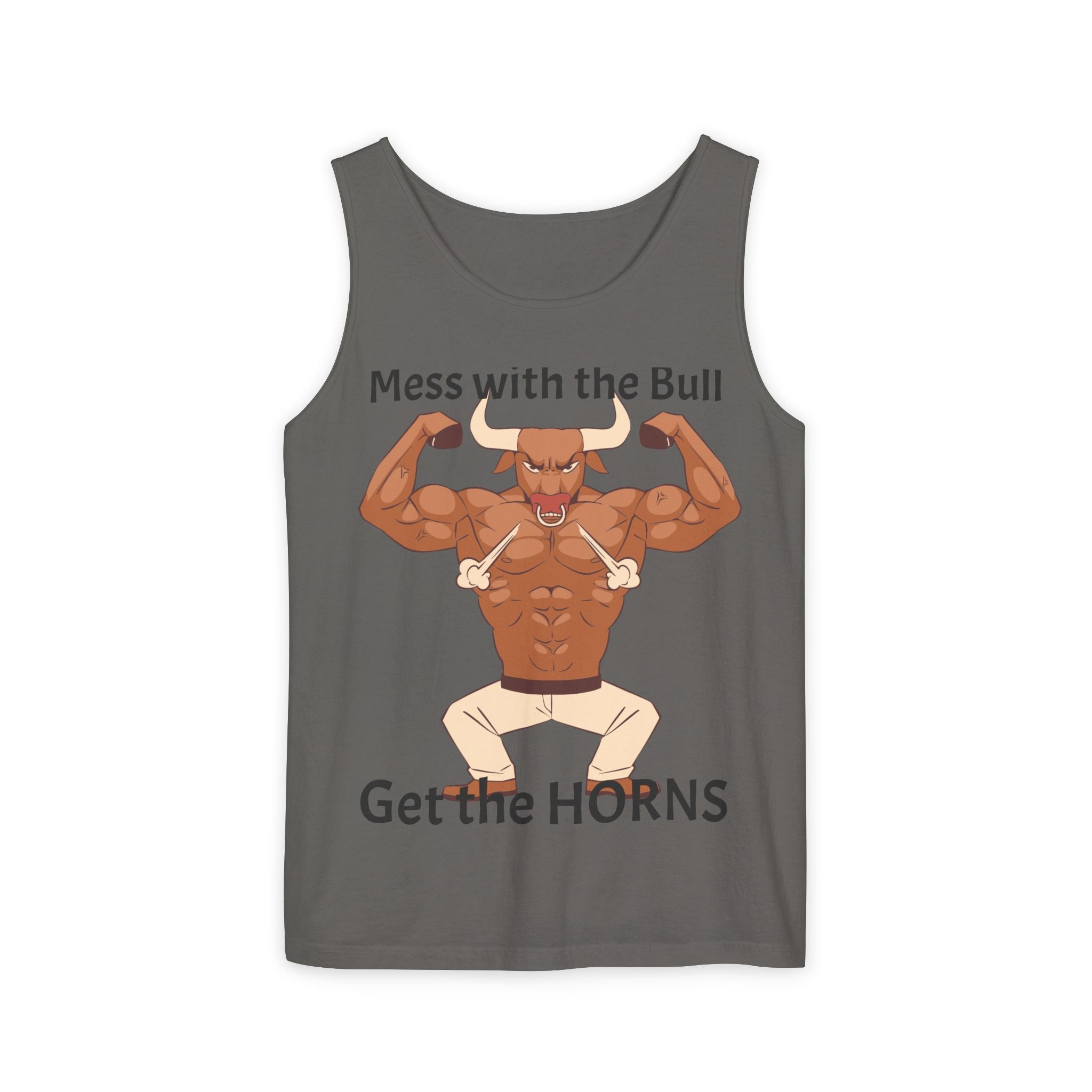 LISH Mess with the Bull Get the Horns Tank Top — Funny Muscular Bull Graphic Tank