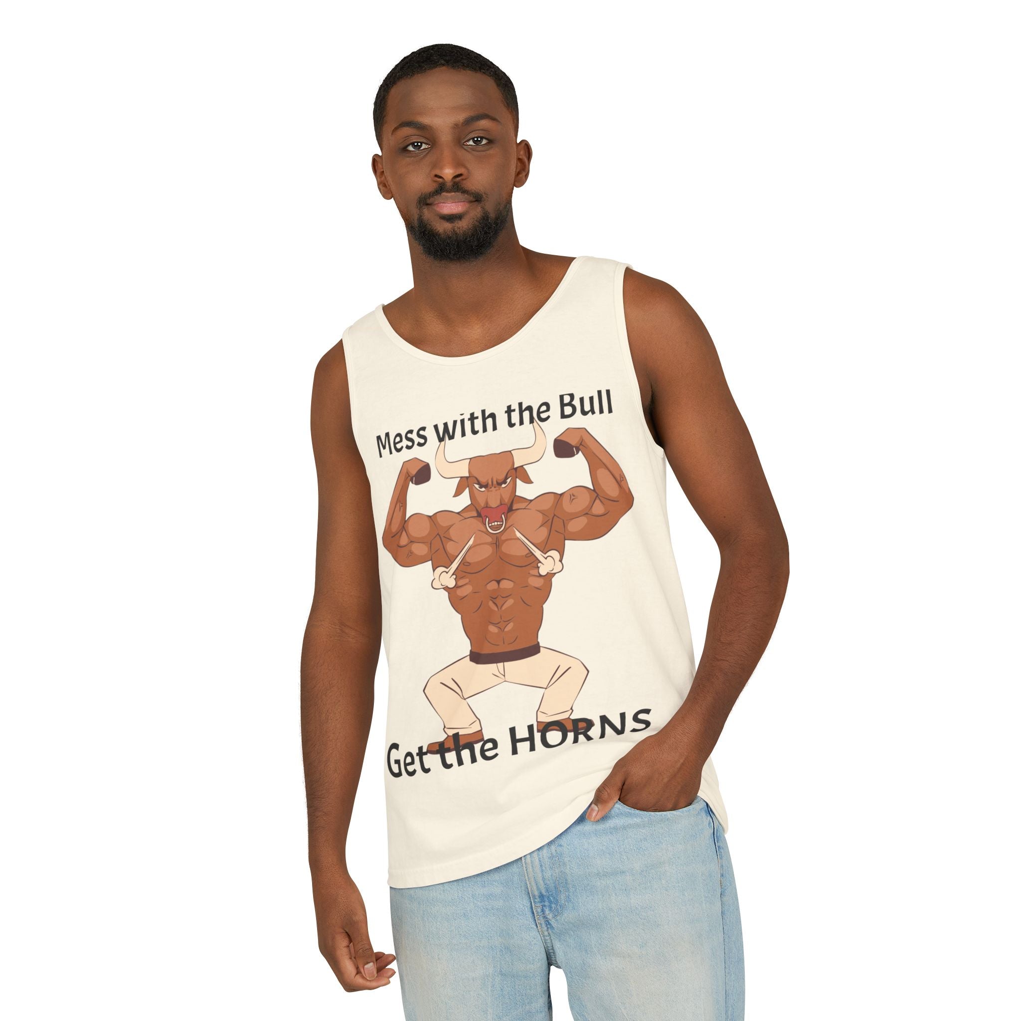 LISH Mess with the Bull Get the Horns Tank Top — Funny Muscular Bull Graphic Tank