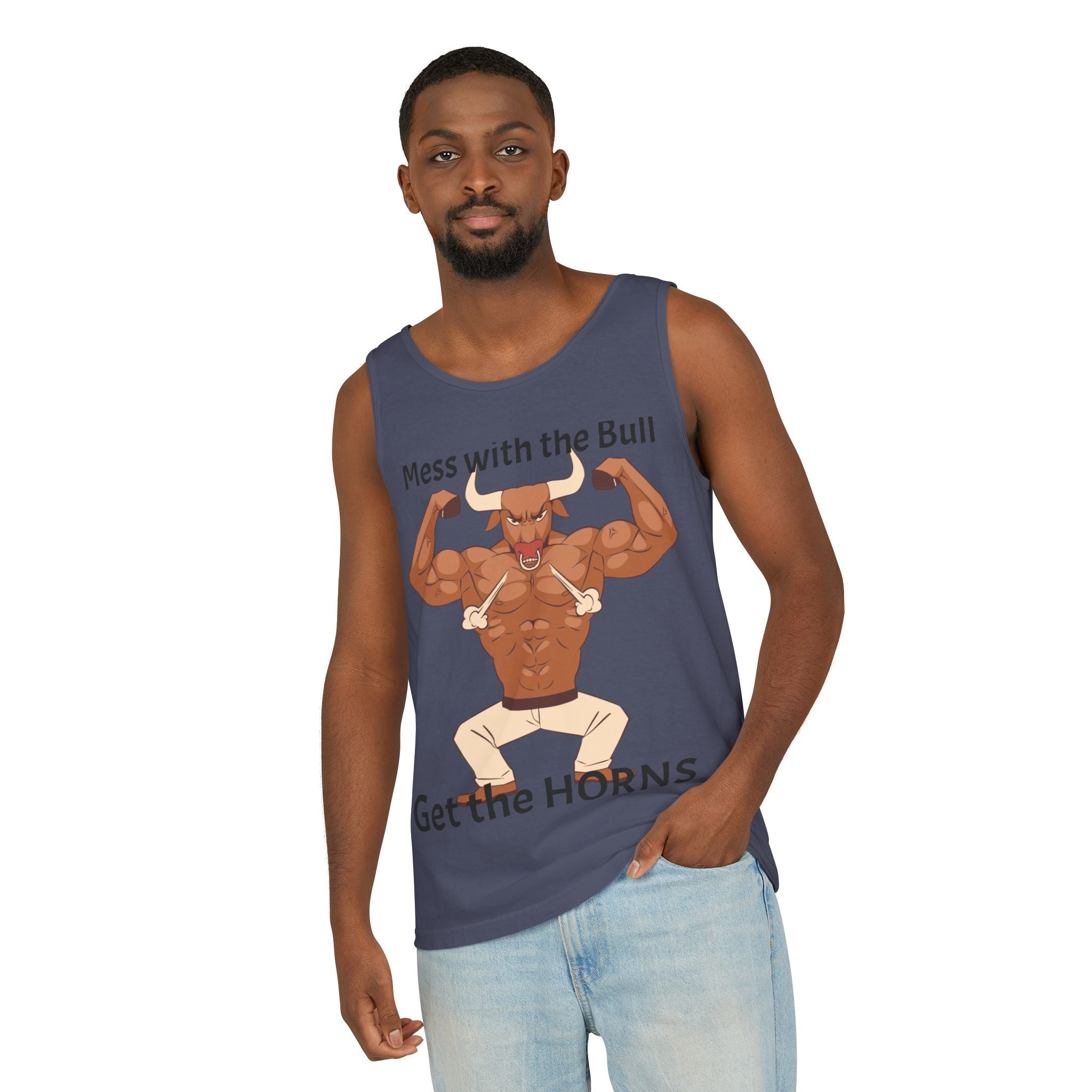 LISH Mess with the Bull Get the Horns Tank Top — Funny Muscular Bull Graphic Tank